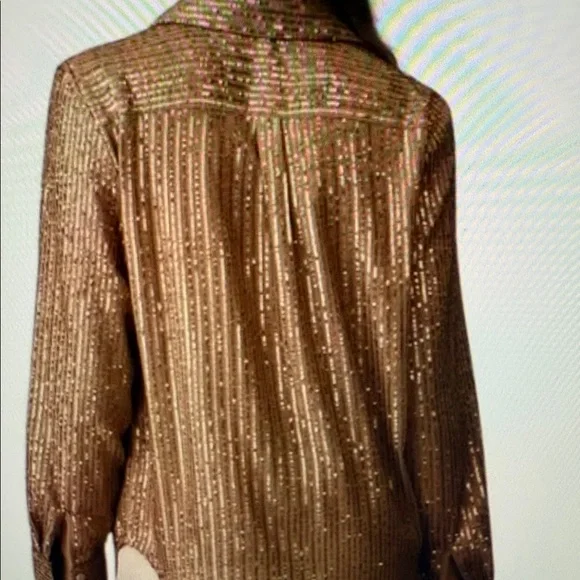 NWT Anthropologie Brown Sequin Blouse with attached lining - Picture 5 of 9